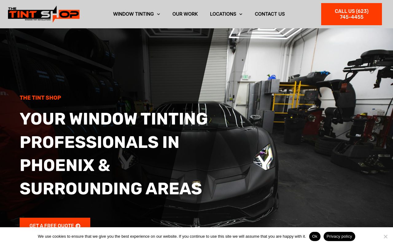 Homepage of The Tint Shop's website