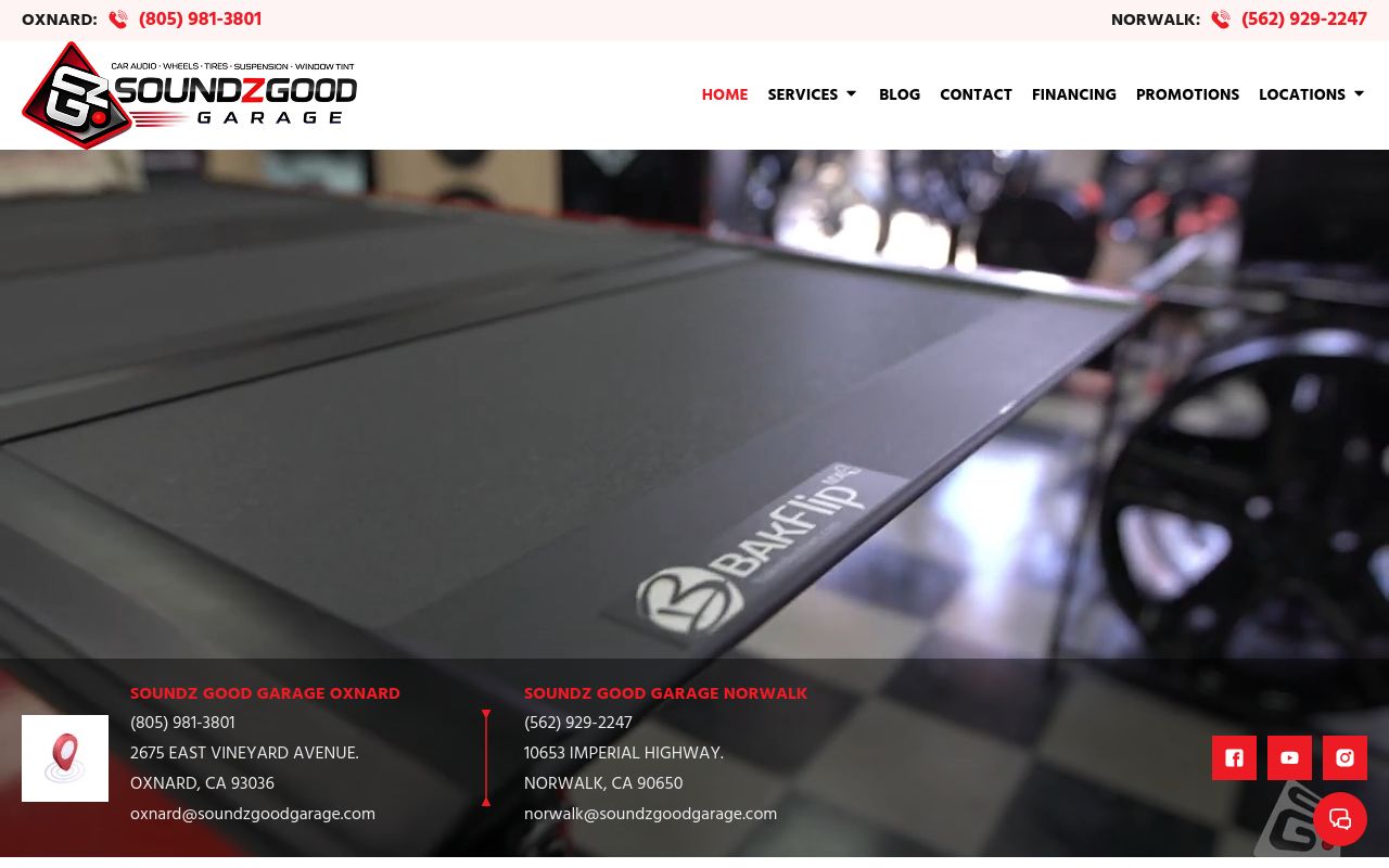 Homepage of Soundz Good Garage's website