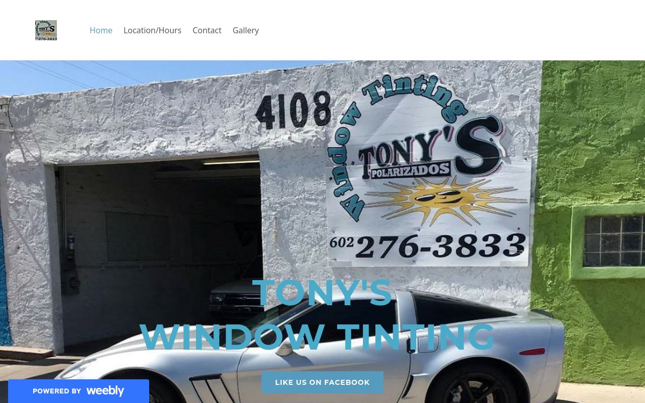 Homepage of Tony's Window Tinting's website