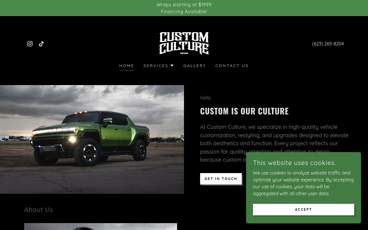 Homepage of Custom Culture's website