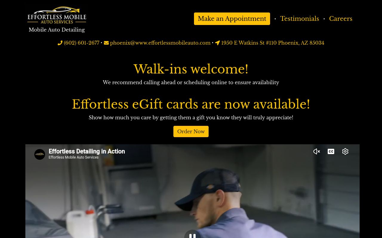 Homepage of Effortless Mobile Auto Services's website