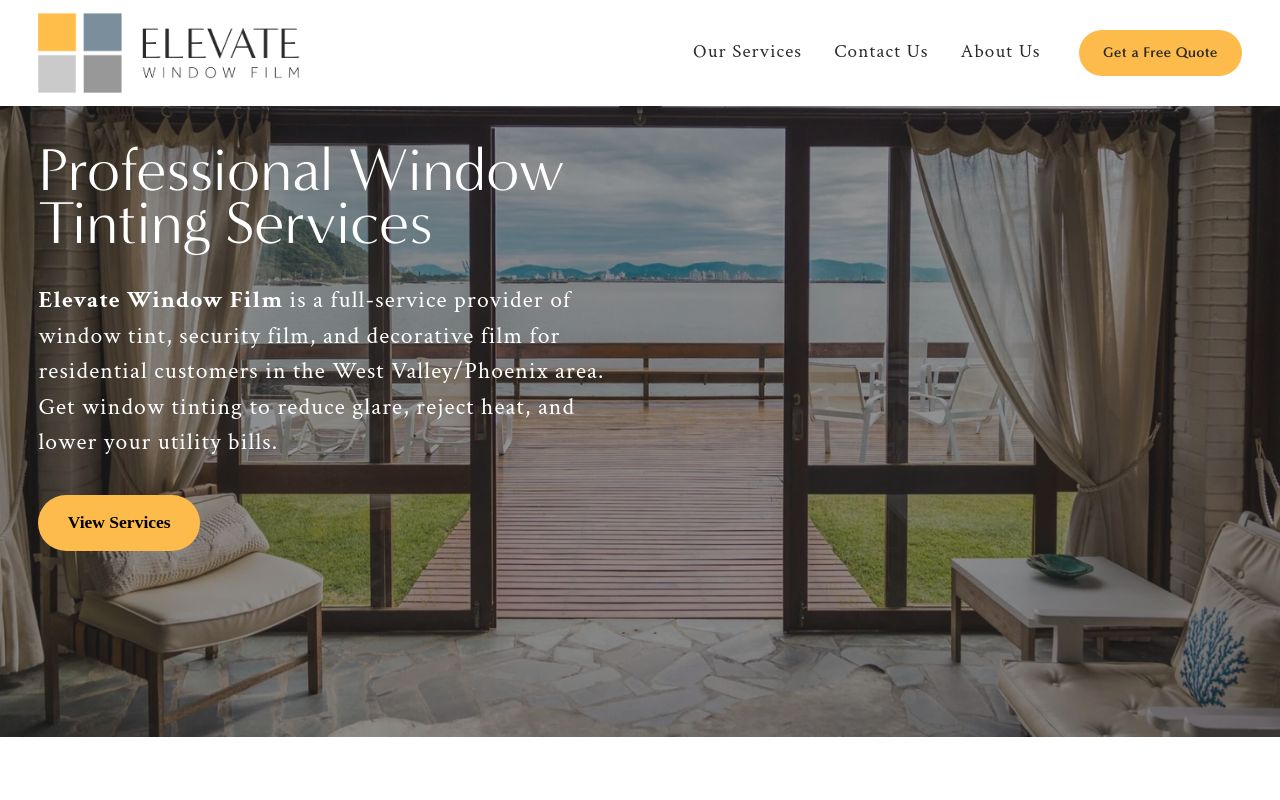 Homepage of Elevate Window Film's website