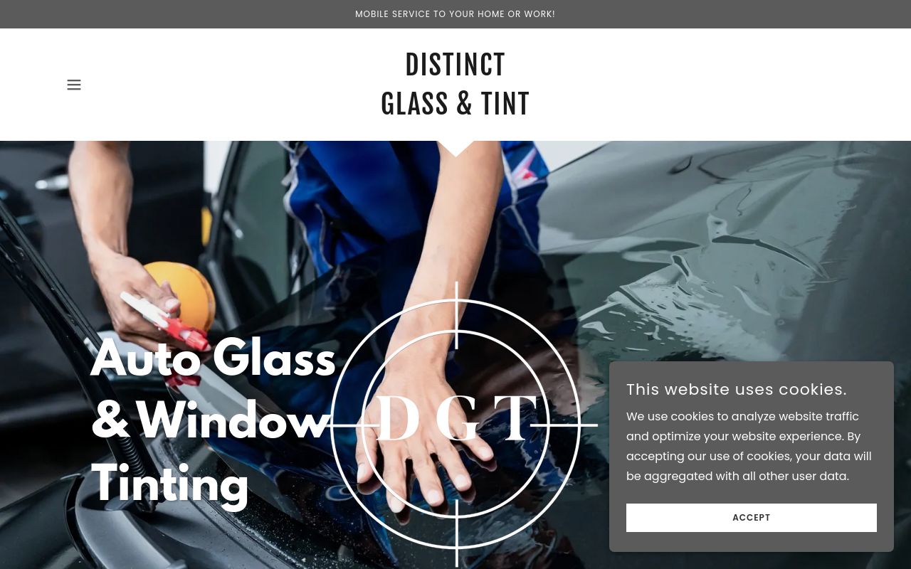 Homepage of Distinct Glass &Tint's website
