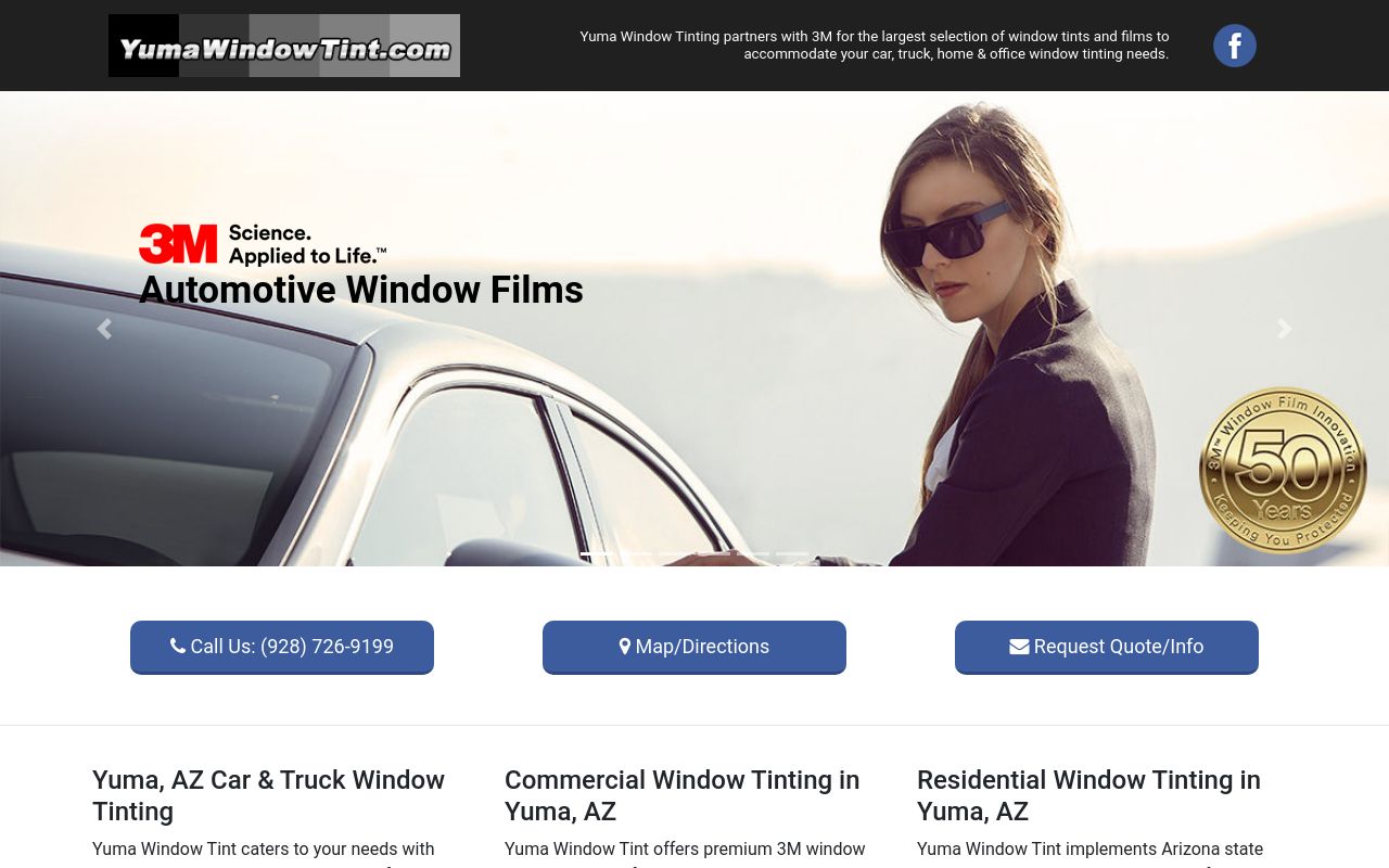 Homepage of Yuma Window Tint's website