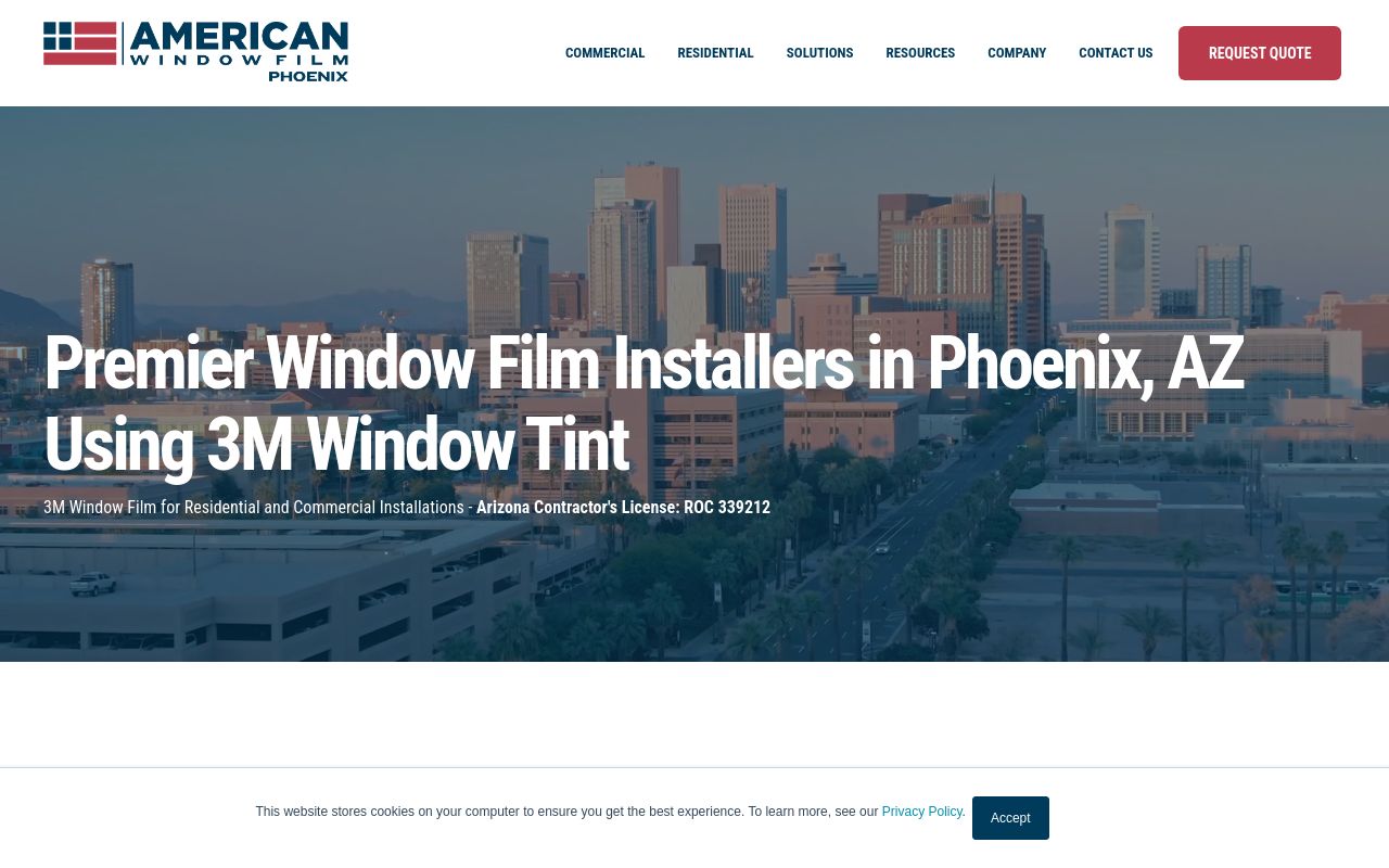 Homepage of American Window Film Phoenix's website