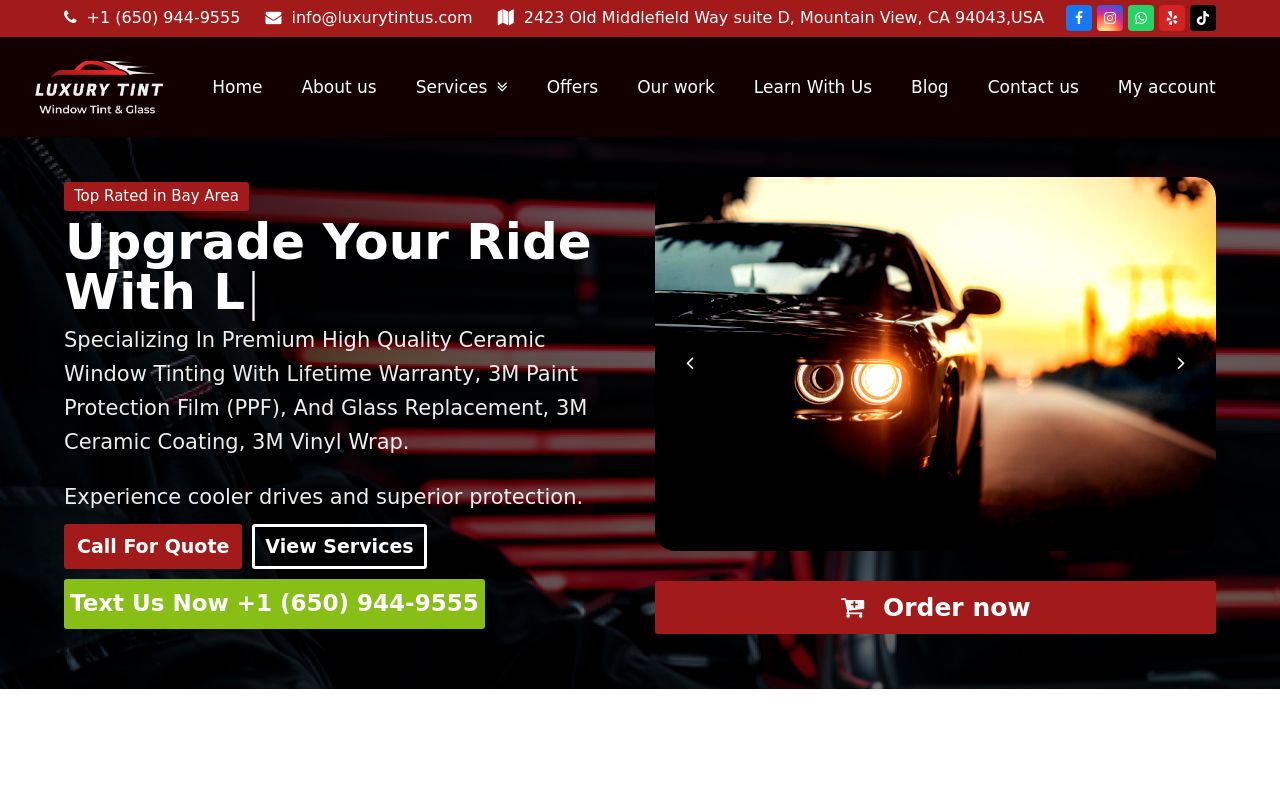 Homepage of Luxury Tint & Glass Replacement's website