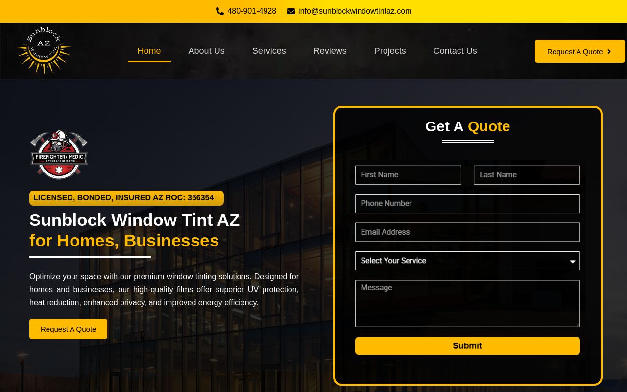 Homepage of Sunblock Window Tint AZ's website