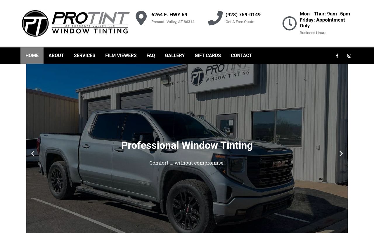 Homepage of Protint of Prescott Valley's website
