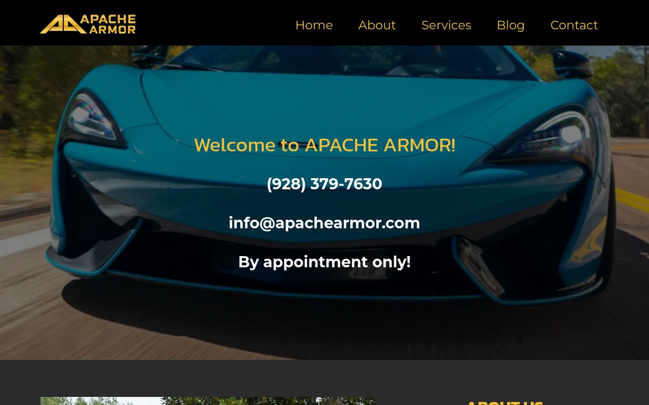 Homepage of Apache Armor's website