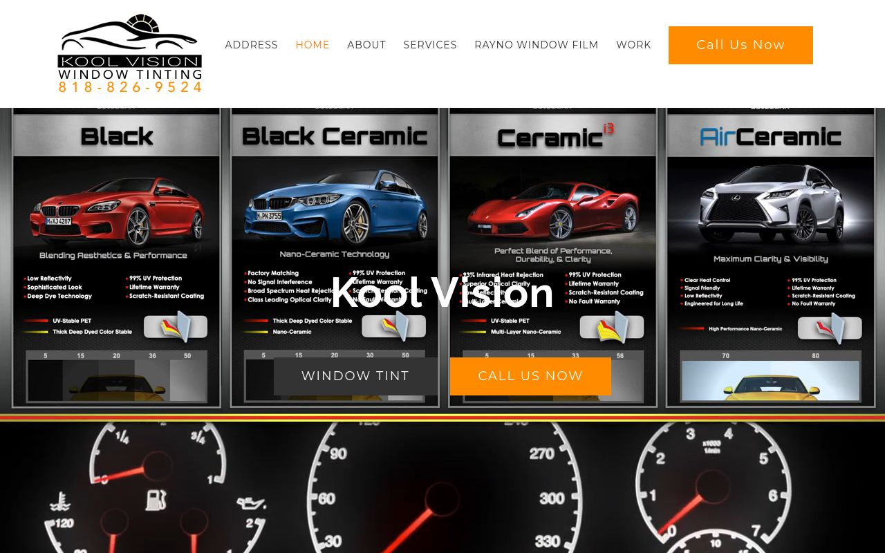 Homepage of Kool Vision Window Tinting's website