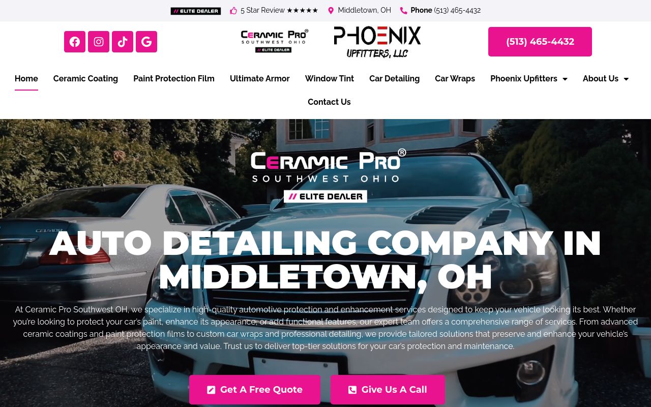 Homepage of Ceramic Pro Southwest Ohio Elite Dealer / Phoenix Upfitters, LLC's website