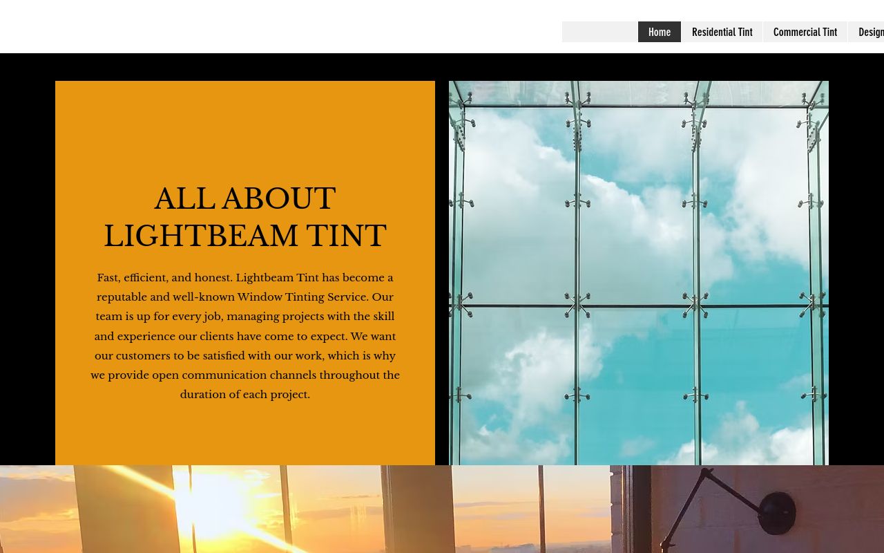 Homepage of Lightbeam Tint's website