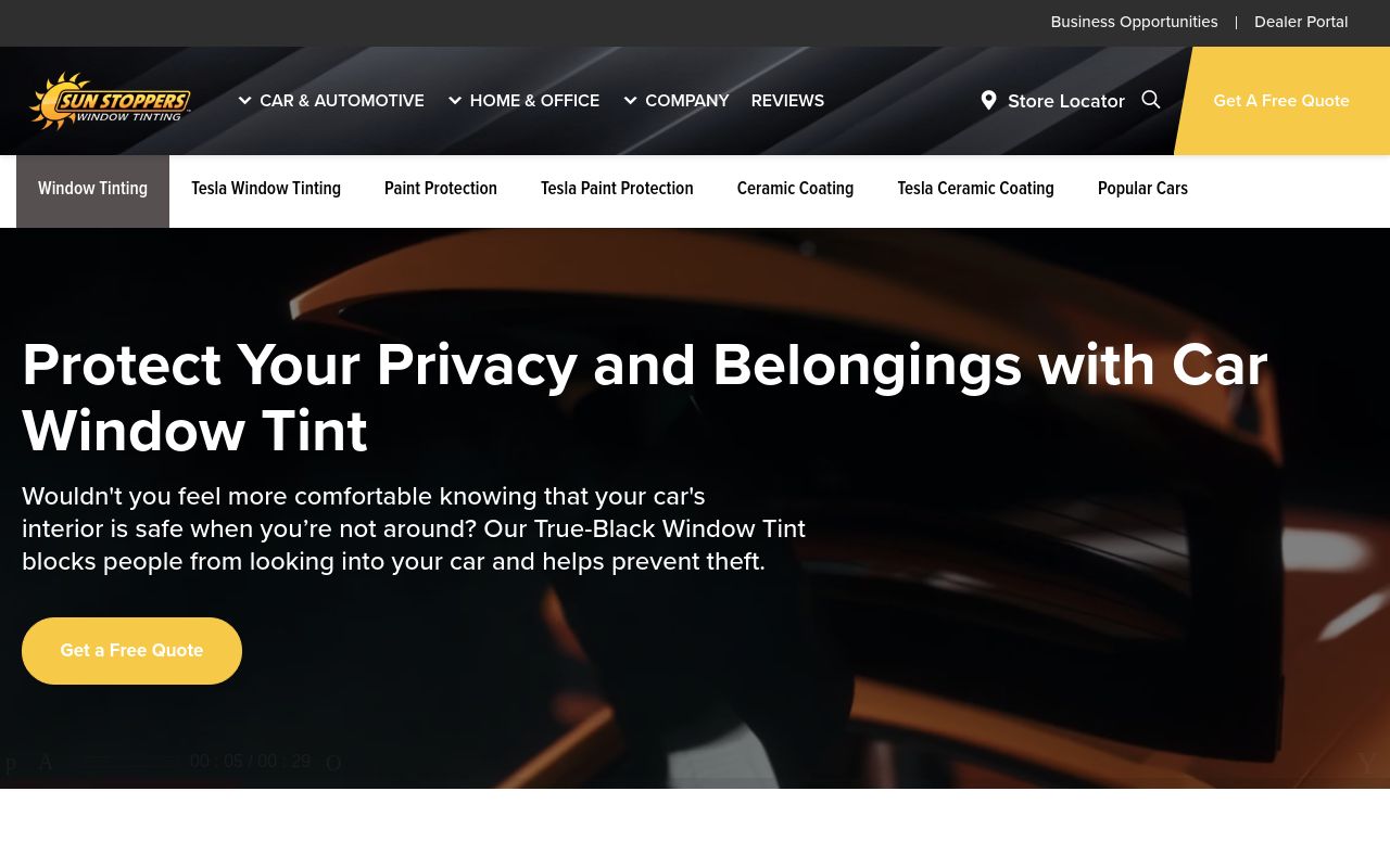 Homepage of Sun Stoppers Scottsdale's website