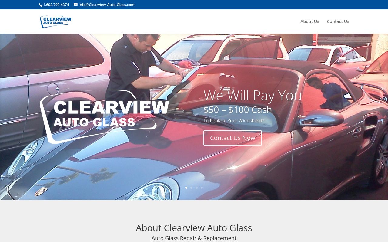 Homepage of Clearview Auto Glass's website