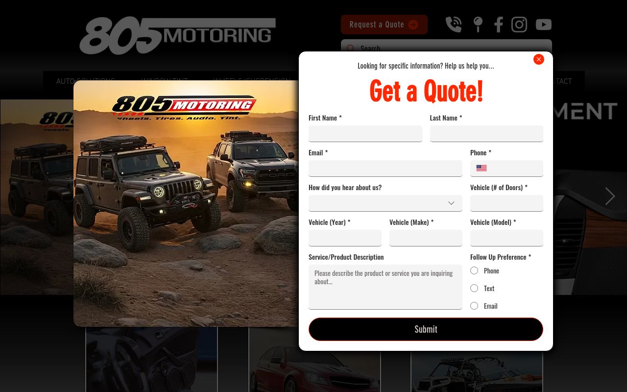 Homepage of 805 Motoring's website