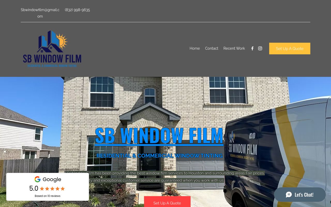 Homepage of SB Window Film Home & Office Window Tinting's website