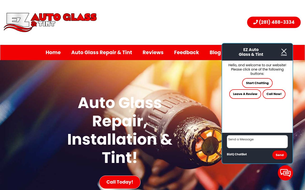 Homepage of EZ Auto Glass & Tint's website