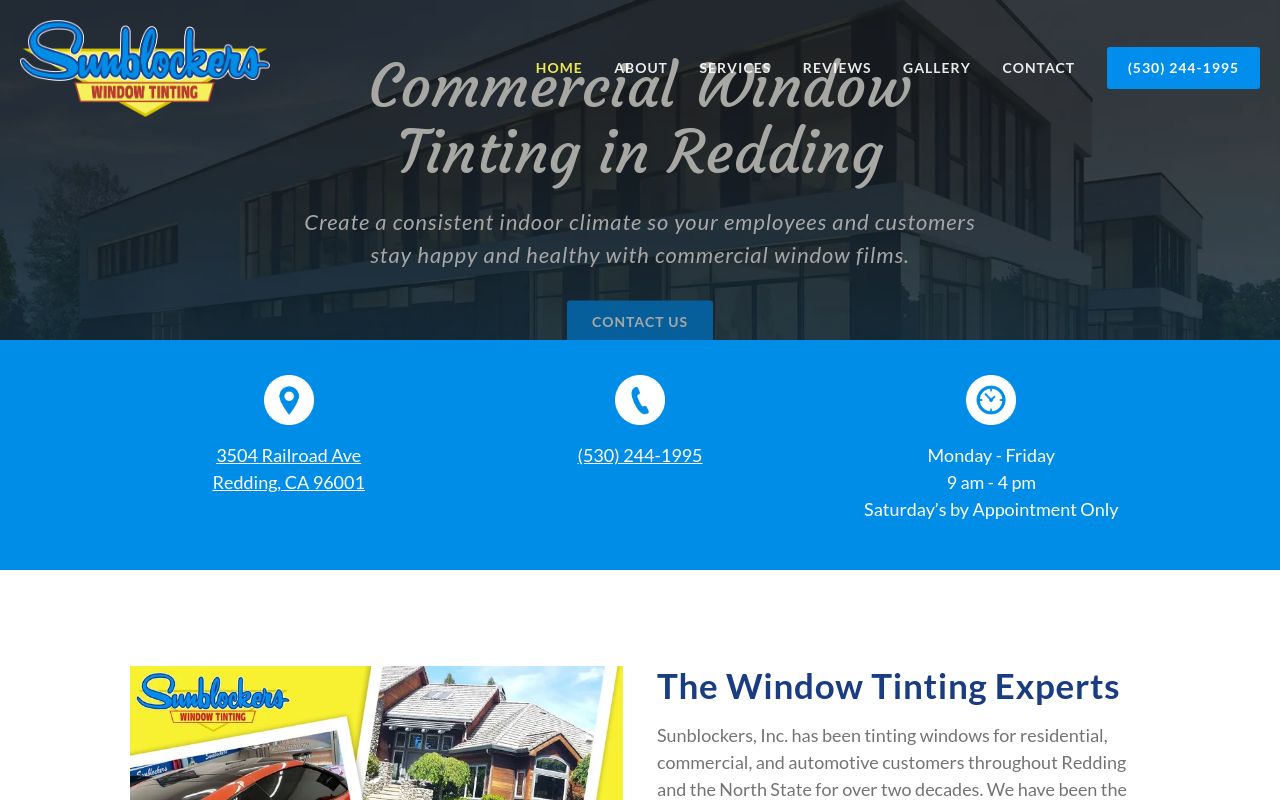 Homepage of Sunblockers Window Tinting's website