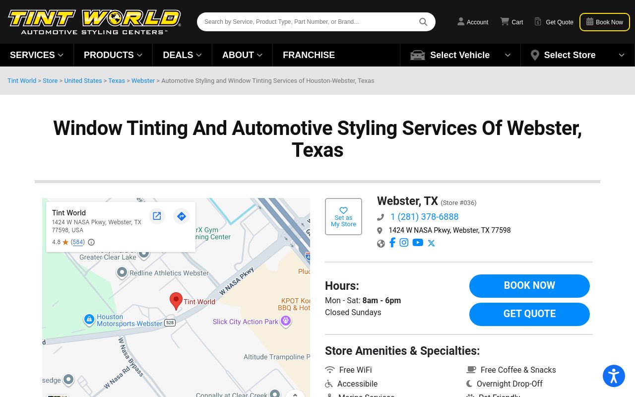 Homepage of Tint World's website