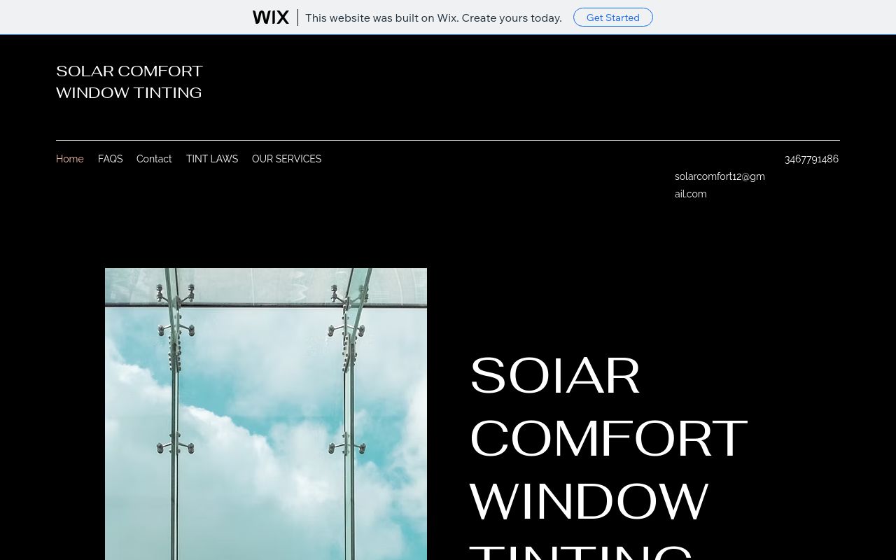 Homepage of Solar Comfort Window Tinting's website