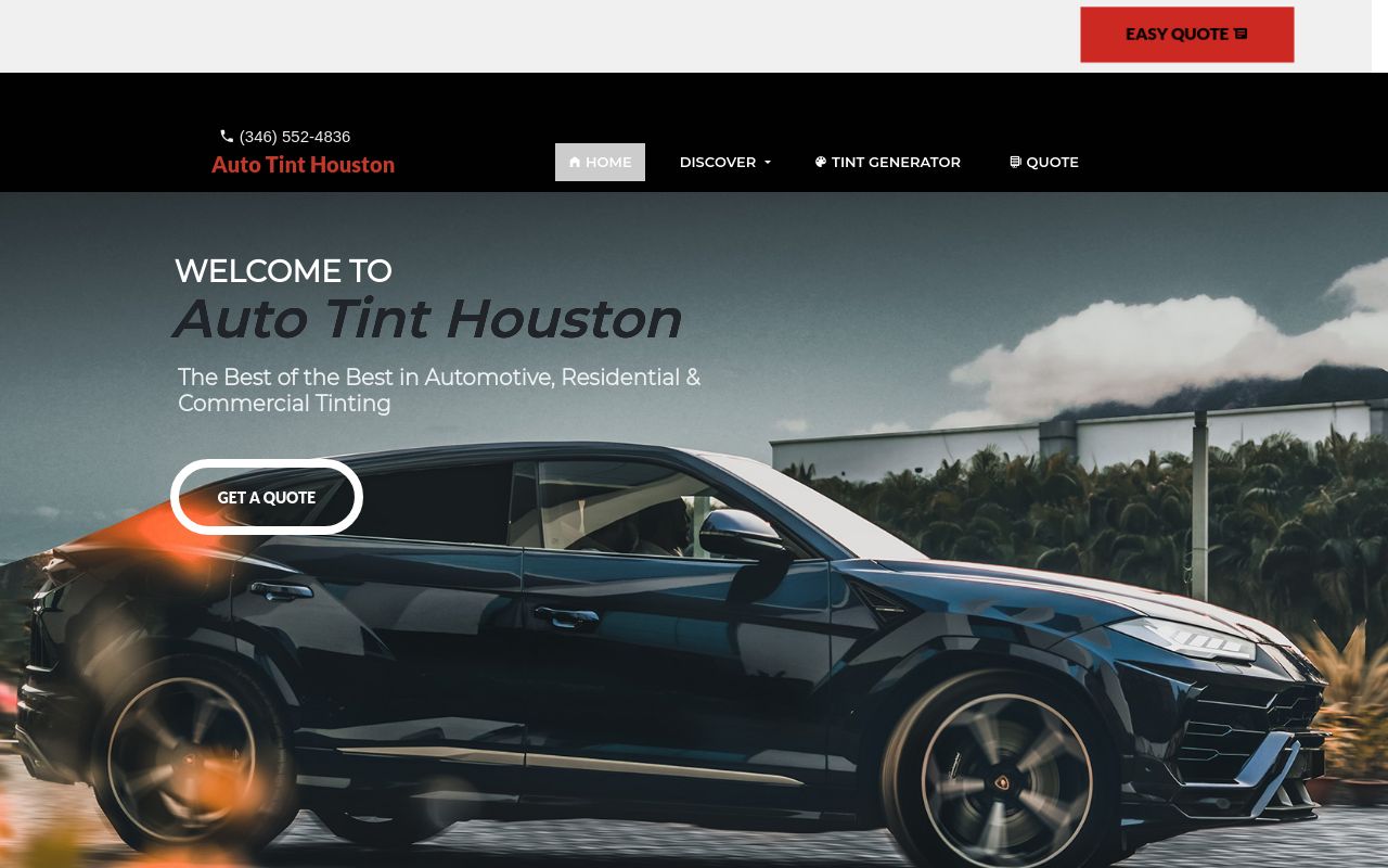 Homepage of Auto Tint Houston's website