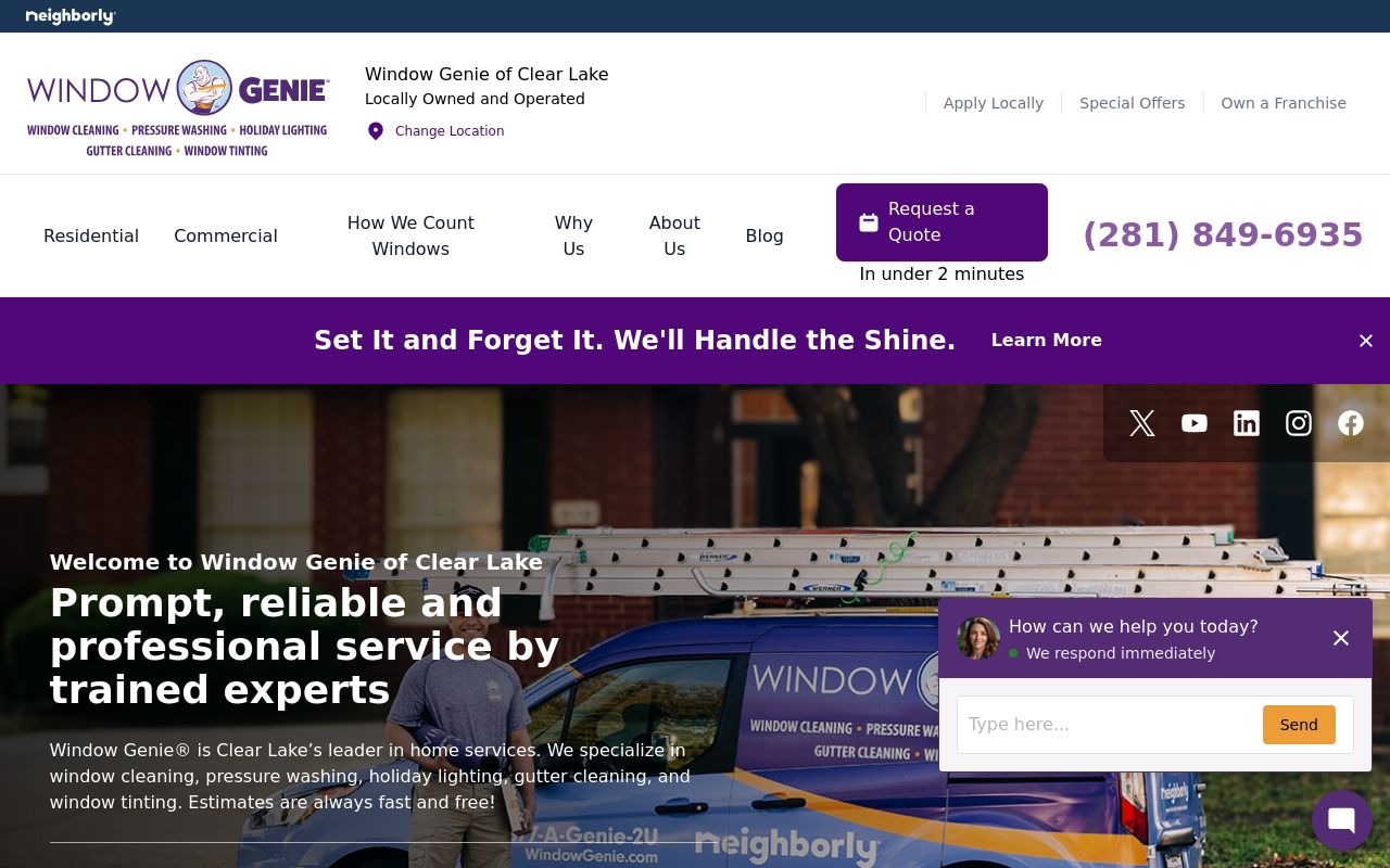 Homepage of Window Genie of Clear Lake's website