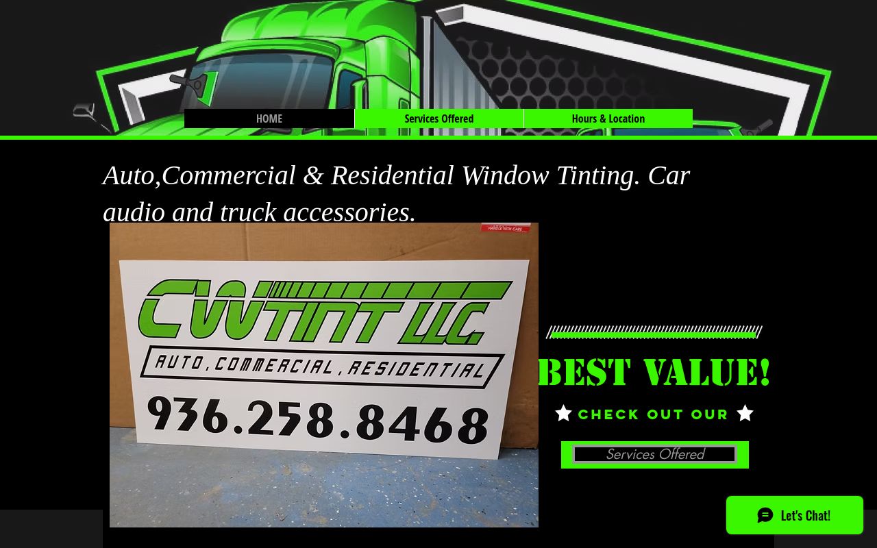 Homepage of CW Tint LLC.'s website