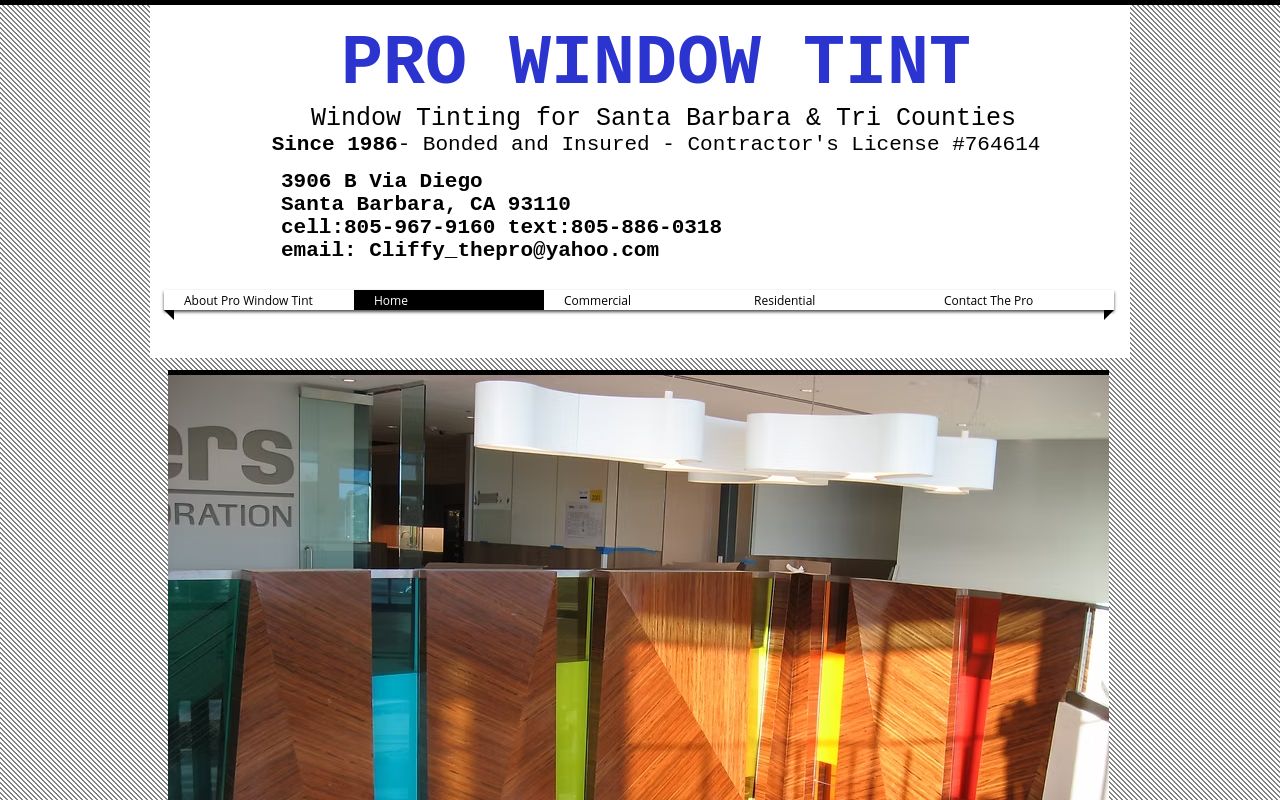 Homepage of Pro Window Tint's website