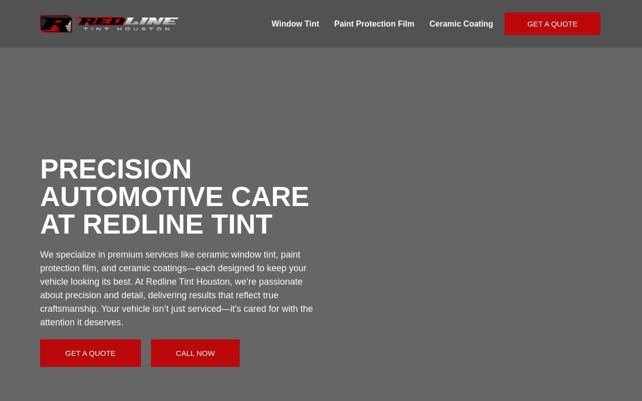 Homepage of Redline Window Tint | Paint Protection Film (PPF) Houston's website