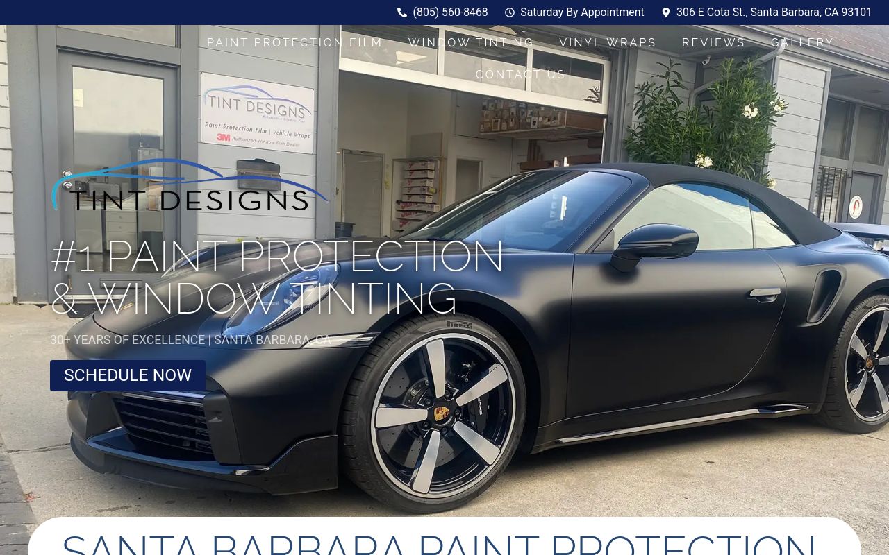 Homepage of Tint Designs's website