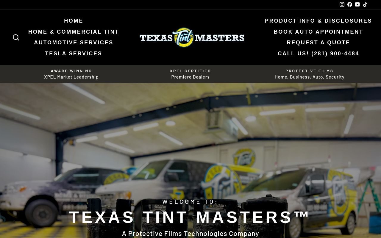 Homepage of Texas Tint Masters's website