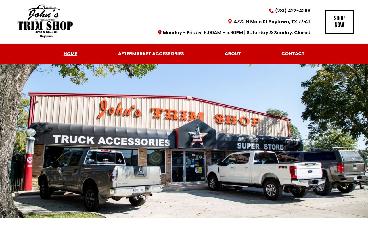Homepage of John's Trim Shop's website