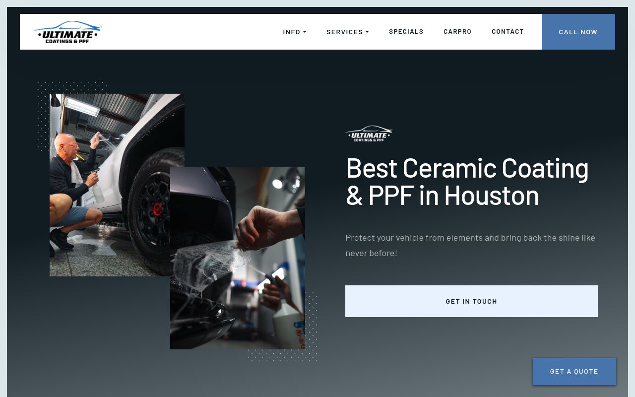 Homepage of Ultimate Coatings and PPF's website