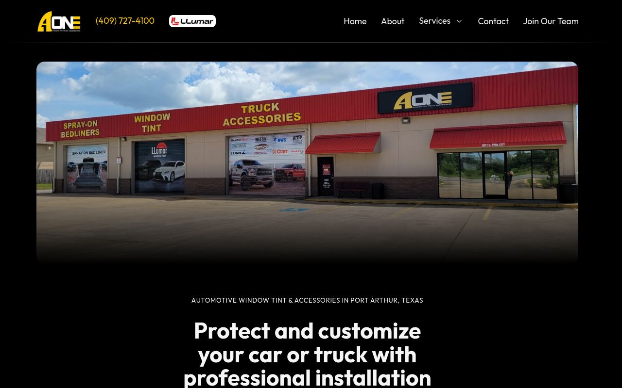 Homepage of A1 Tint & Accessories's website