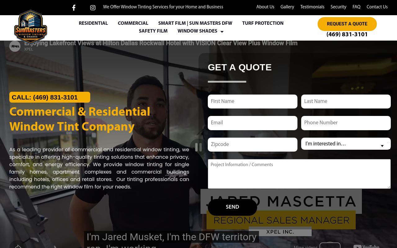 Homepage of Sun Masters Commercial & Residential Window Tinting's website