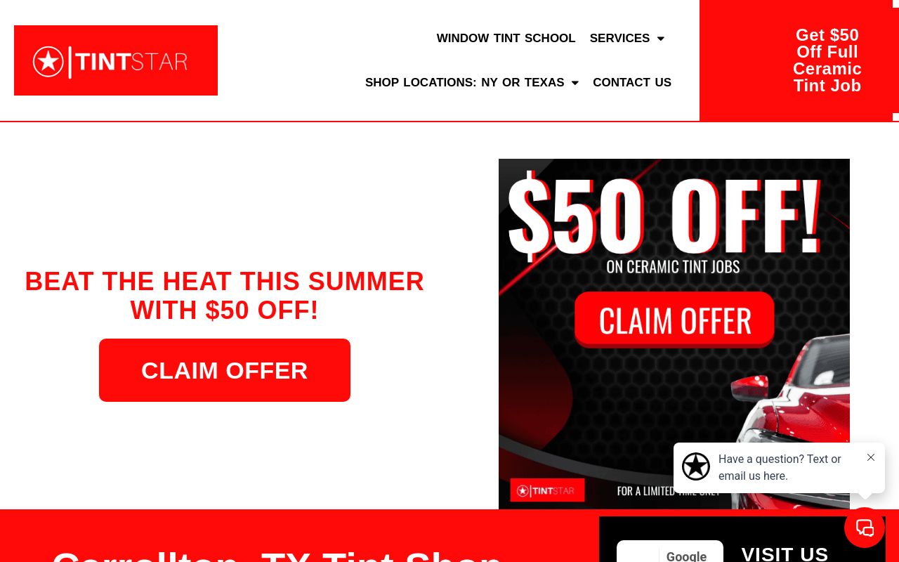 Homepage of Tint Star's website