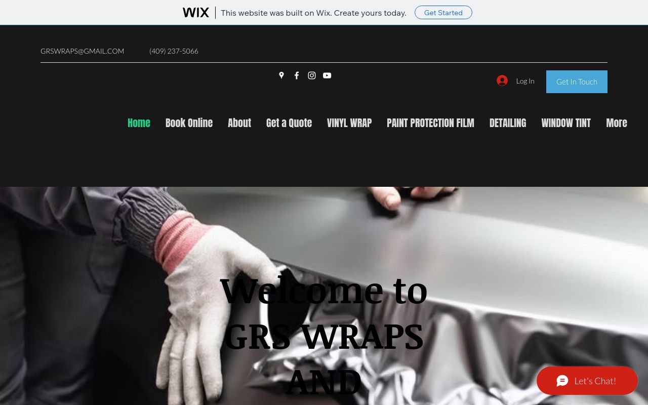 Homepage of GRS Wraps and Detailing's website