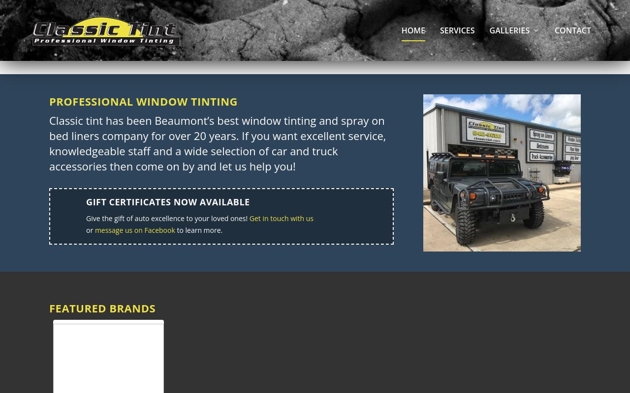 Homepage of Classic Tint's website