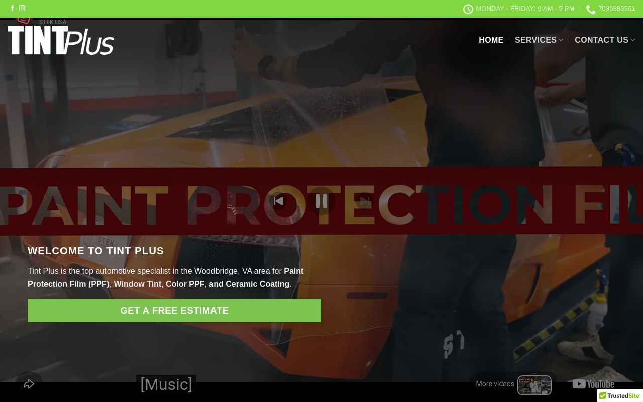 Homepage of Tint Plus's website