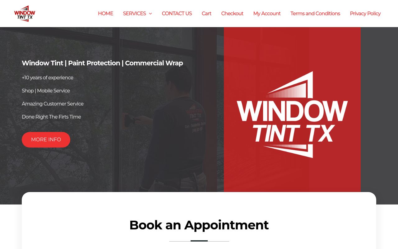 Homepage of Window Tint TX | Shop | Mobile Service's website