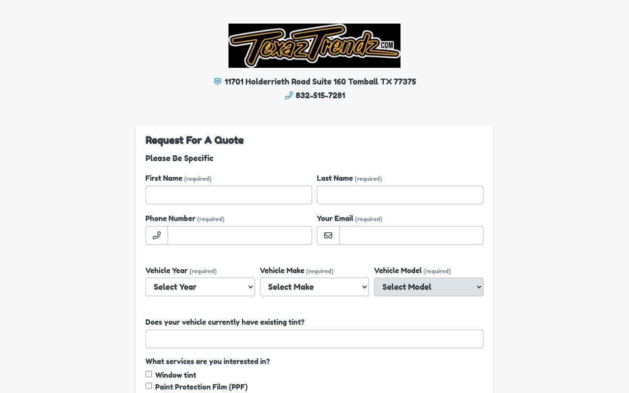 Homepage of Texaz Trendz's website