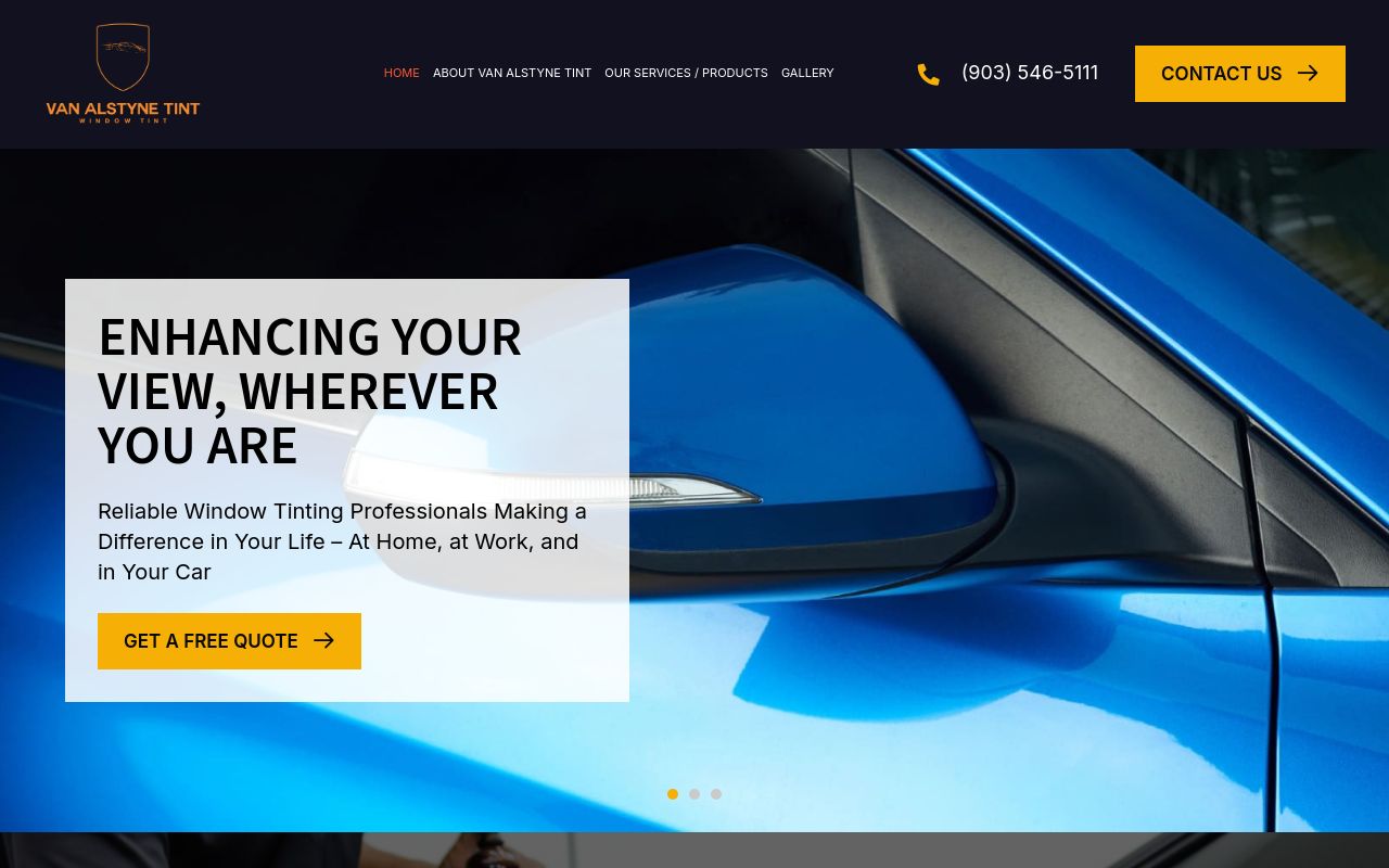 Homepage of Van Alstyne Tint's website