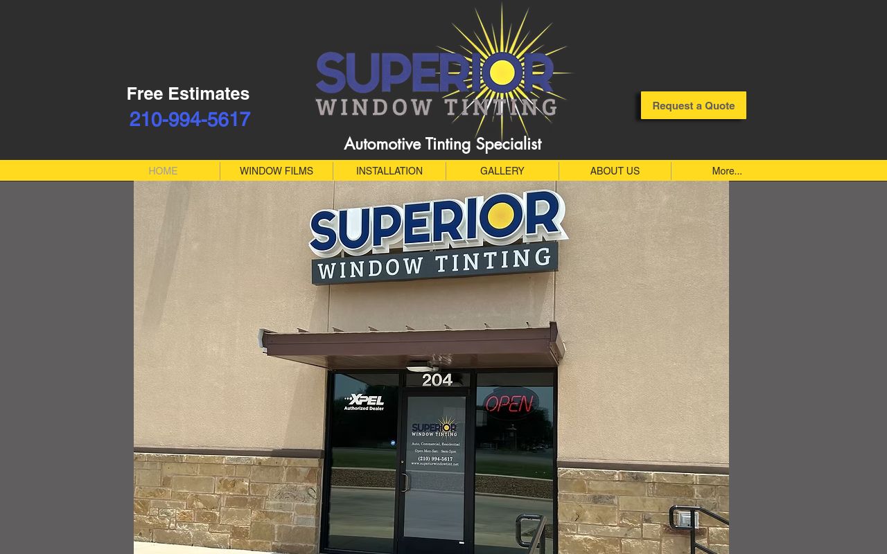 Homepage of Superior Window Tinting's website