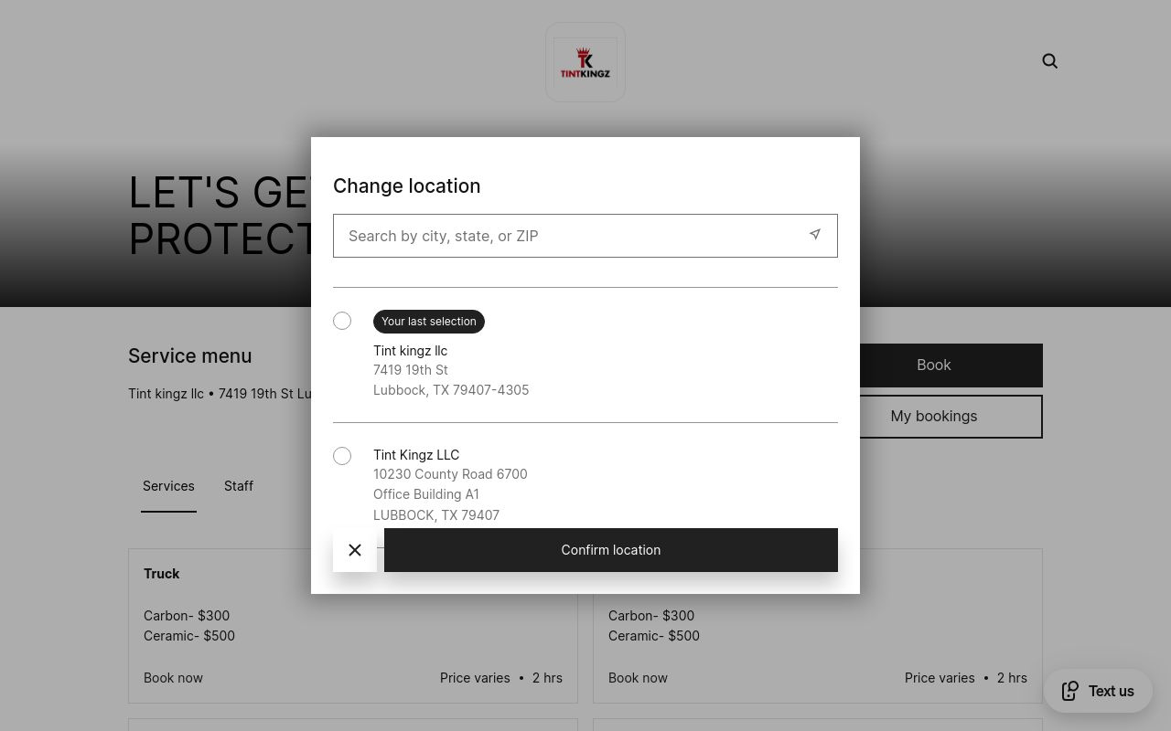 Homepage of TintKingz's website