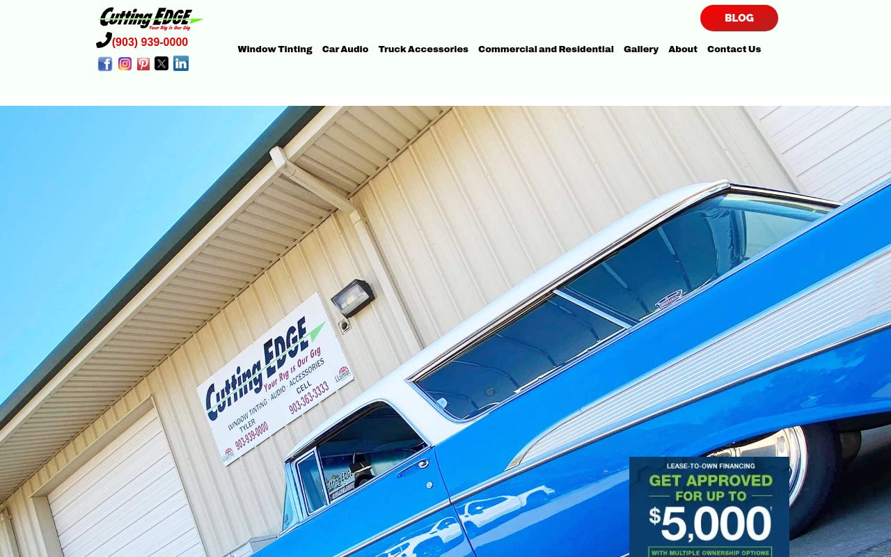 Homepage of Cutting Edge Window Tint's website