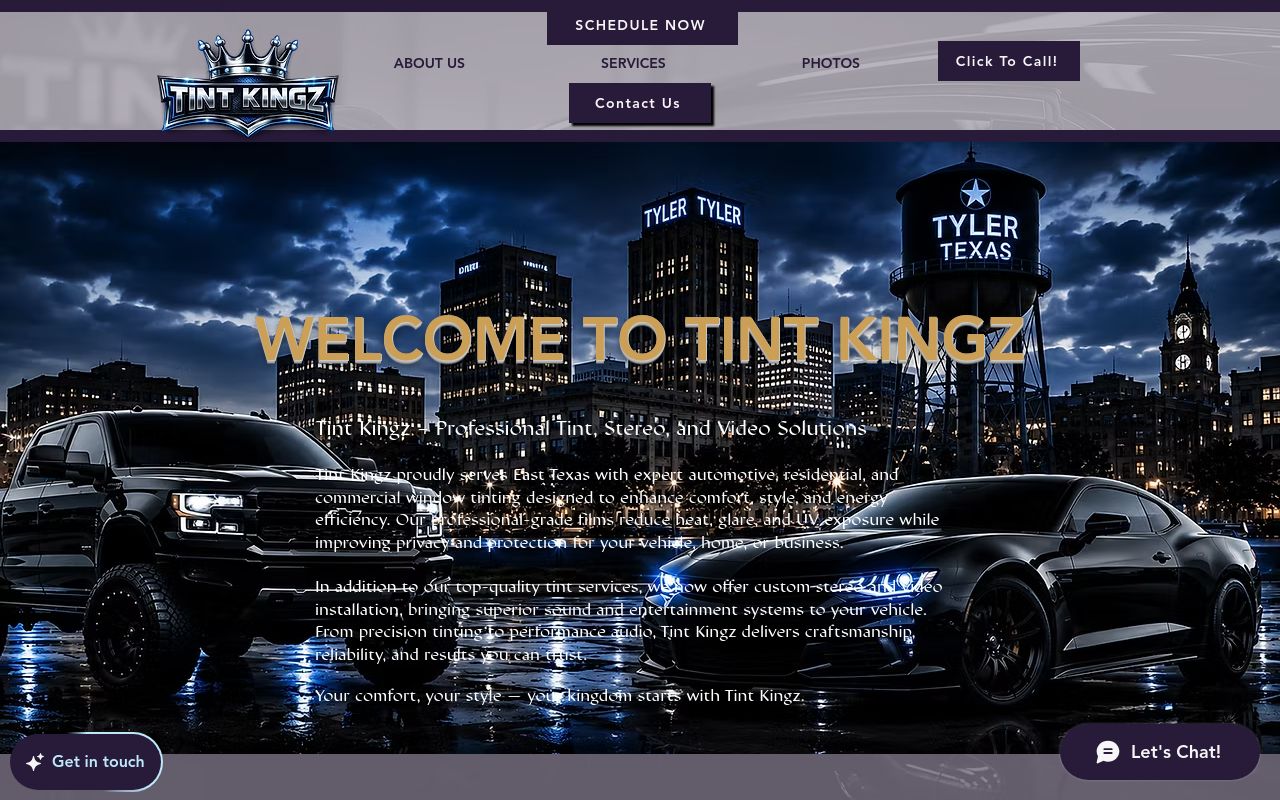 Homepage of Tint Kingz's website