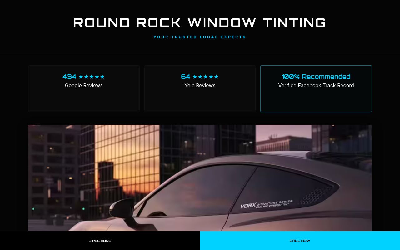 Homepage of Round Rock Window Tinting | XPEL PPF & Ceramic Coatings's website