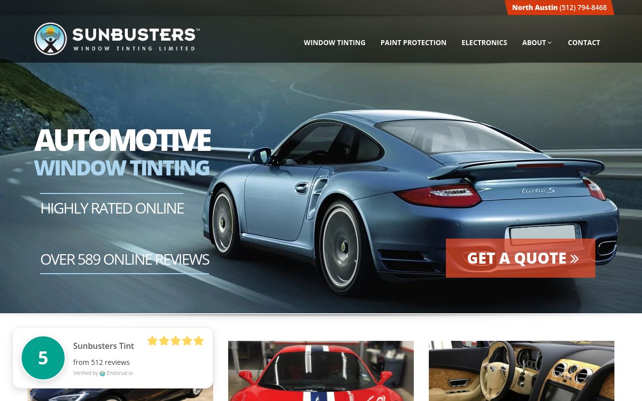 Homepage of Sunbusters Window Tinting's website