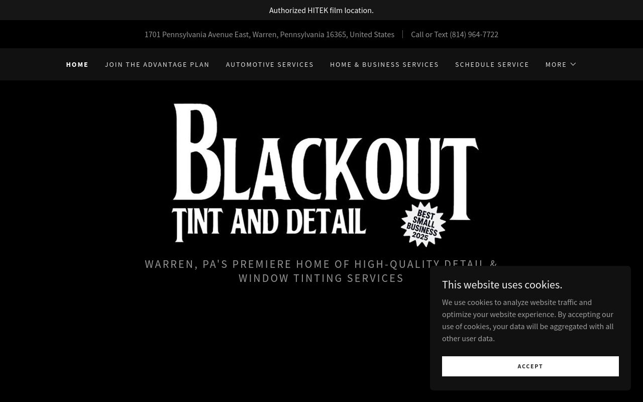 Homepage of Blackout Tint and Detail's website