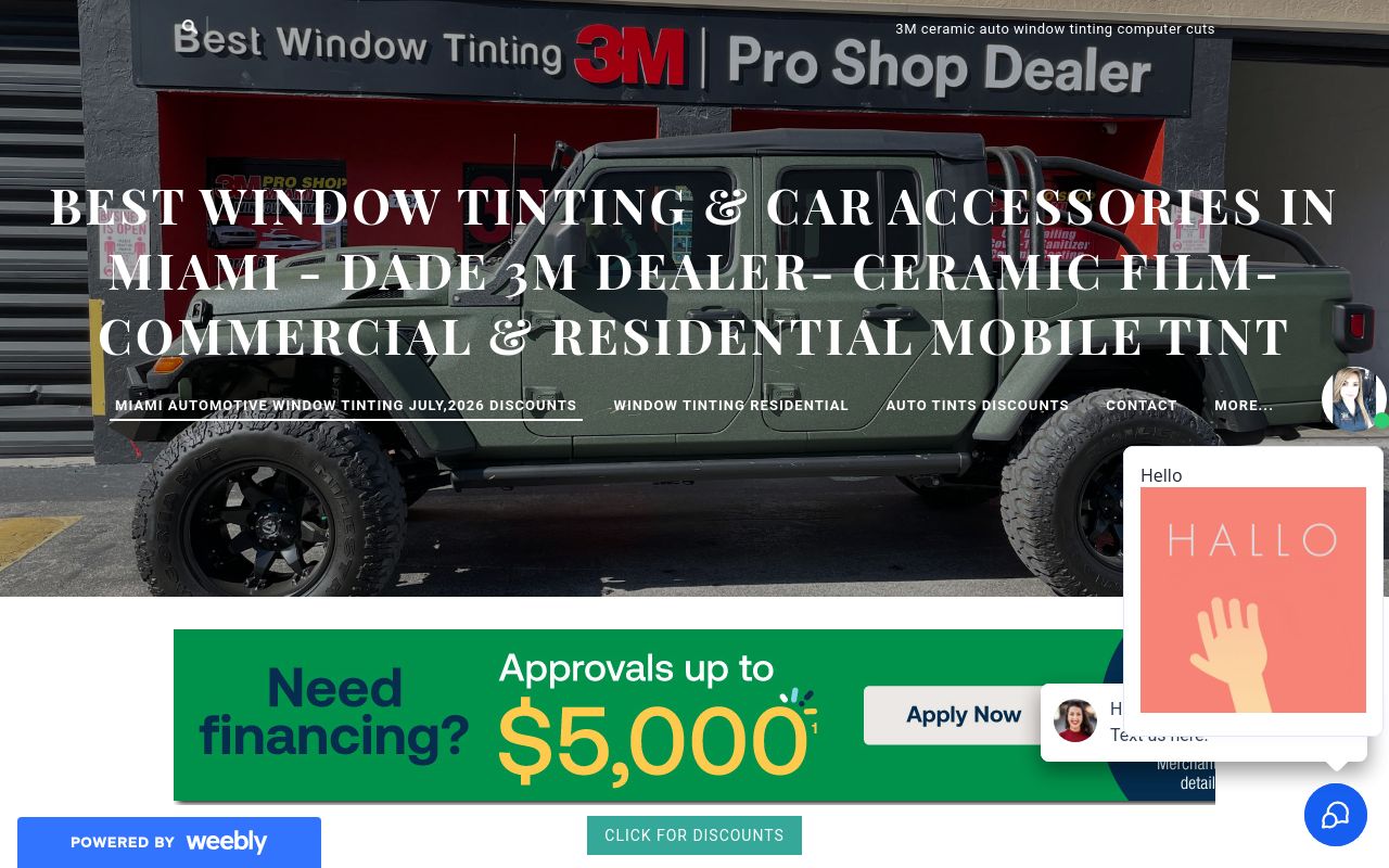 Homepage of Best Window Tinting and car accessories in Miami - Dade 3M dealer- ceramic film- commercial & residential mobile tint's website